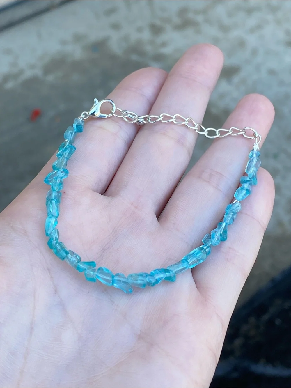 Natural Blue Apatite Chip - Adjustable Silver Bracelet